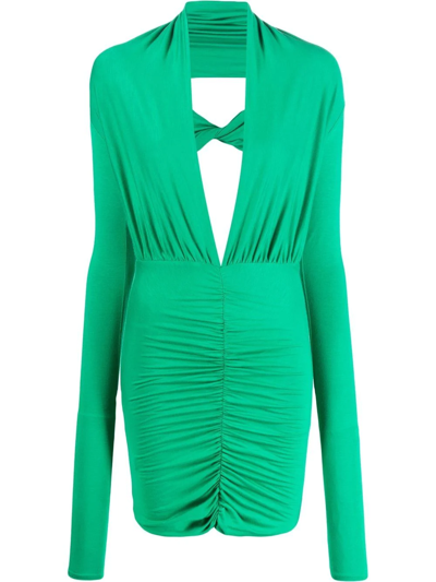Shop Concepto Cut-out Ruched Minidress In Green