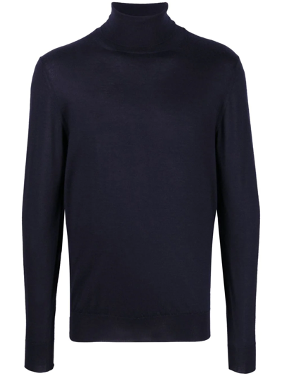 Shop Fedeli Roll-neck Cashmere-silk Jumper In Blau