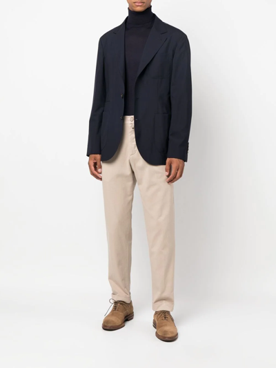 Fedeli Man Navy Blue Turtleneck Cashmere And Silk Pullover In Blau