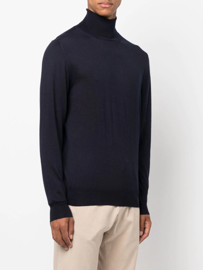 Fedeli Man Navy Blue Turtleneck Cashmere And Silk Pullover In Blau