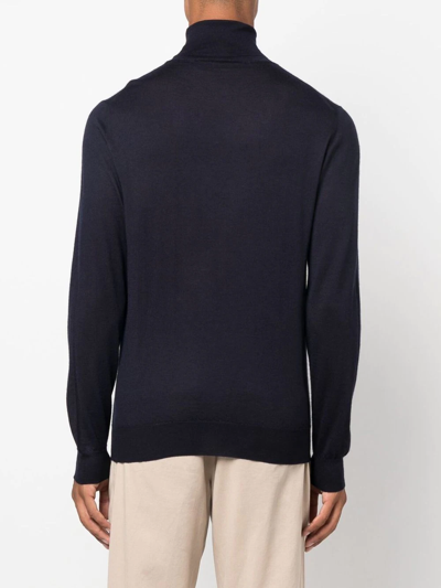 Fedeli Man Navy Blue Turtleneck Cashmere And Silk Pullover In Blau