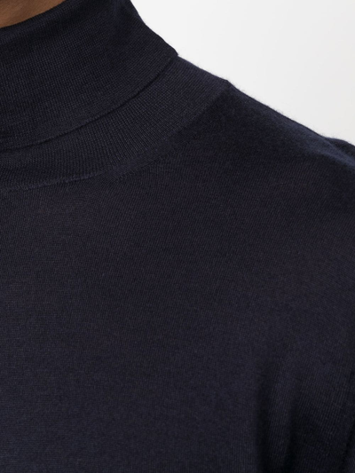 Fedeli Man Navy Blue Turtleneck Cashmere And Silk Pullover In Blau