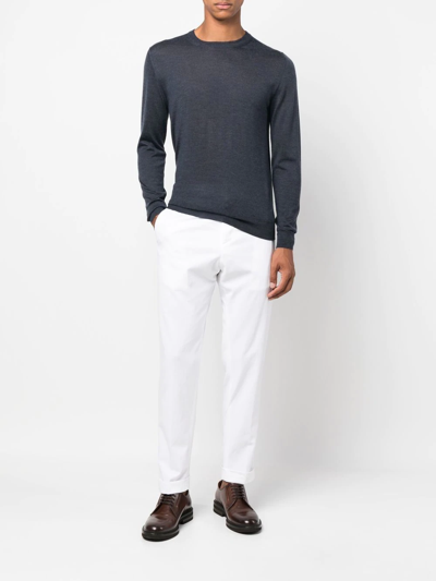 Shop Fedeli Crew-neck Cashmere-silk Jumper In Blau