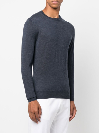 Shop Fedeli Crew-neck Cashmere-silk Jumper In Blau