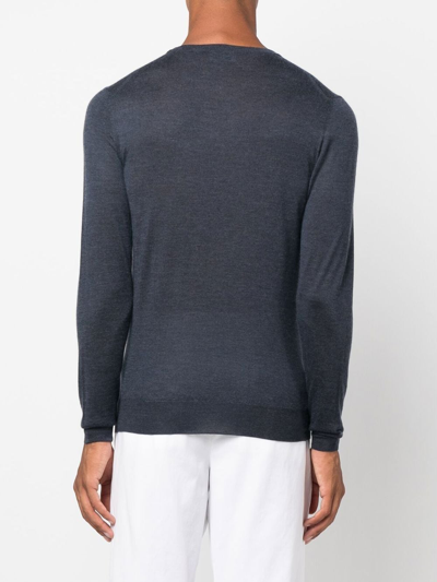 Shop Fedeli Crew-neck Cashmere-silk Jumper In Blau