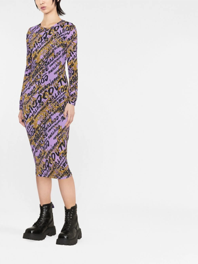 Versace Jeans Couture Barocco Logo-print Midi Dress In Purple