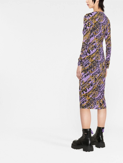 Versace Jeans Couture Barocco Logo-print Midi Dress In Purple