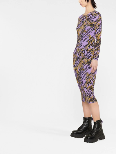 Versace Jeans Couture Barocco Logo-print Midi Dress In Purple