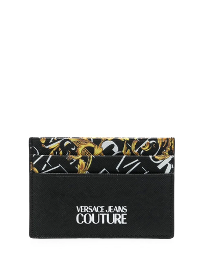 Shop Versace Jeans Couture Logo-print Leather Cardholder In Schwarz
