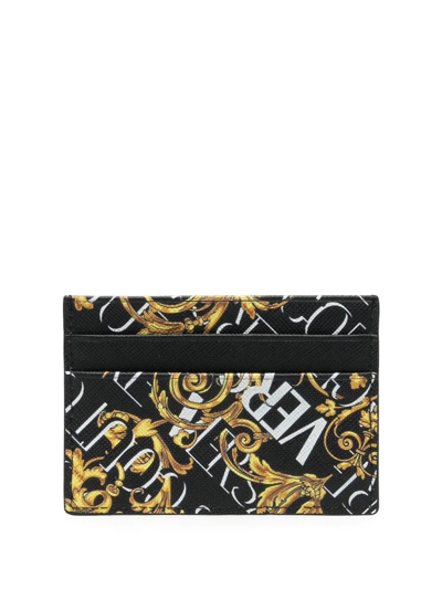 Shop Versace Jeans Couture Logo-print Leather Cardholder In Schwarz