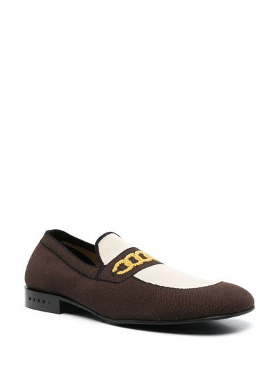 Marni Sock-style Chain-print Loafers In Braun