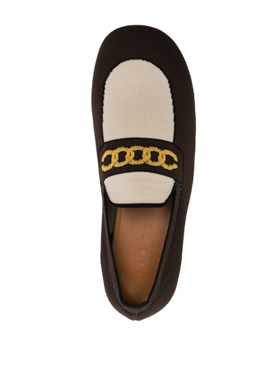 Marni Sock-style Chain-print Loafers In Braun
