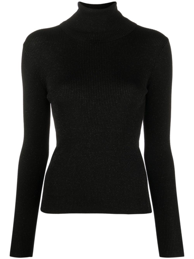 Shop P.a.r.o.s.h Roll-neck Ribbed-knit Jumper In Schwarz