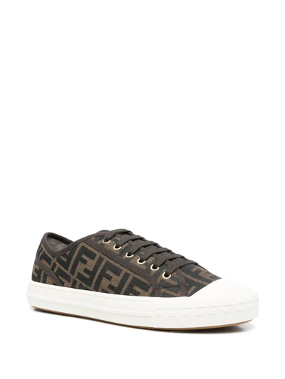 Fendi Men Brown Sneaker With All-over Ff Motif In Fabric Man In Black