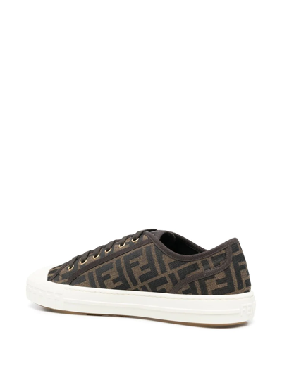 Fendi Men Brown Sneaker With All-over Ff Motif In Fabric Man In Black