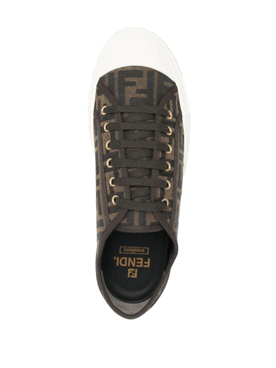 Fendi Men Brown Sneaker With All-over Ff Motif In Fabric Man In Black