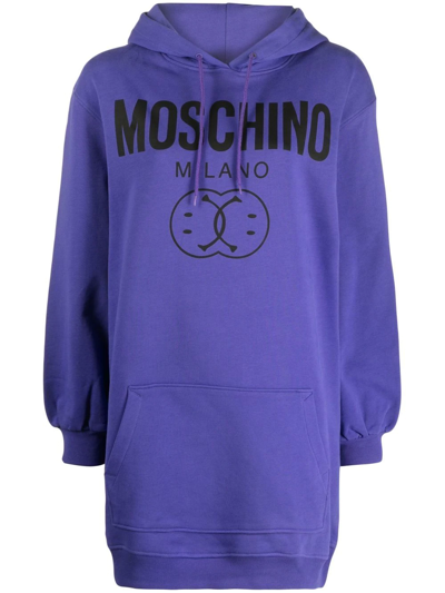 Shop Moschino Smiley-face Logo-print Hooded Dress In Violett