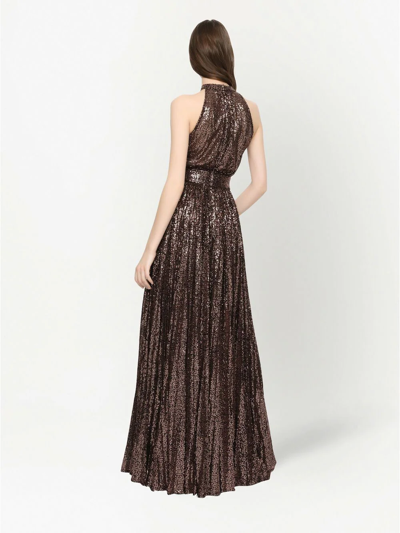 Dolce & Gabbana Sequinned Halter-neck Gown In Braun