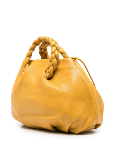 $376 Hereu Women's Yellow Bombon Leather Braided Top-Handle Crossbody Bag