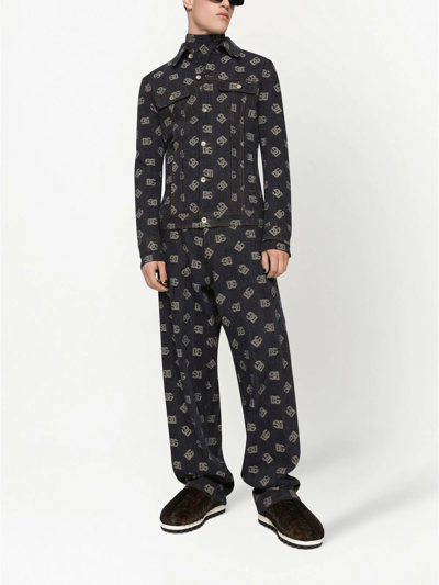 Dolce & Gabbana Stretch Jacquard Pants Dg Logo In Black
