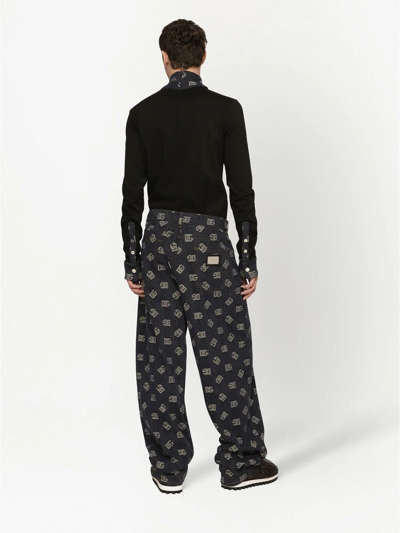 Shop Dolce & Gabbana Logo-jacquard Wide-leg Jeans In Black