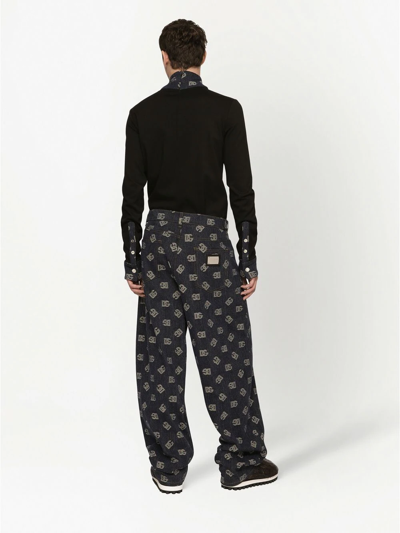 Dolce & Gabbana Stretch Jacquard Pants Dg Logo In Black