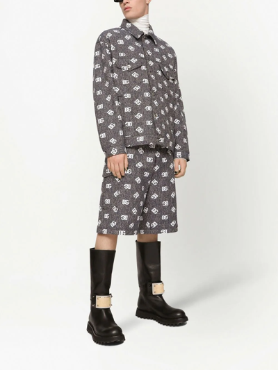 Dolce & Gabbana Printed Denim Stretch Bermuda Shorts In Schwarz
