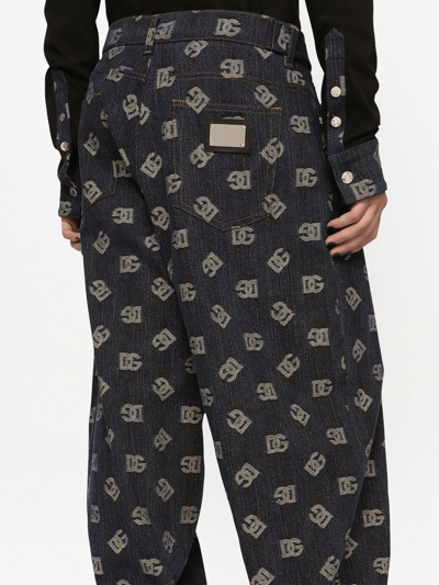 Shop Dolce & Gabbana Logo-jacquard Wide-leg Jeans In Black