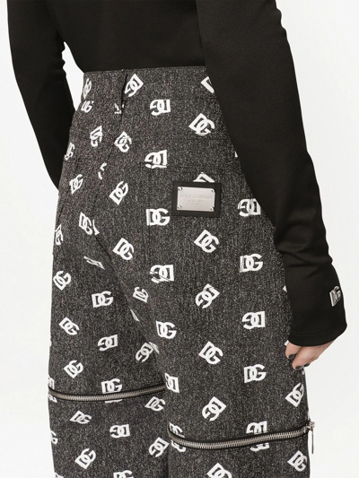 Dolce & Gabbana Zip-detail Wide-leg Logo Jeans In Schwarz
