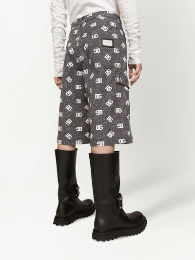 Dolce & Gabbana Printed Denim Stretch Bermuda Shorts In Schwarz