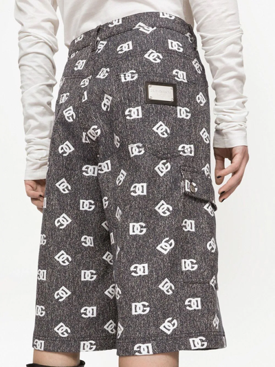 Shop Dolce & Gabbana Logo-print Denim Cargo Shorts In Schwarz