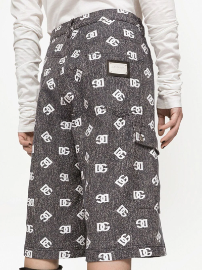 Dolce & Gabbana Printed Denim Stretch Bermuda Shorts In Schwarz
