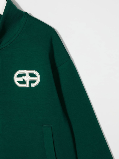 Emporio Armani Logo-print Long-sleeve Cardigan In Grün