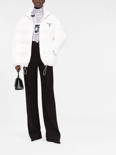 Shop Prada Re-nylon Hooded Down Jacket In Weiss