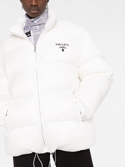 Shop Prada Re-nylon Hooded Down Jacket In Weiss