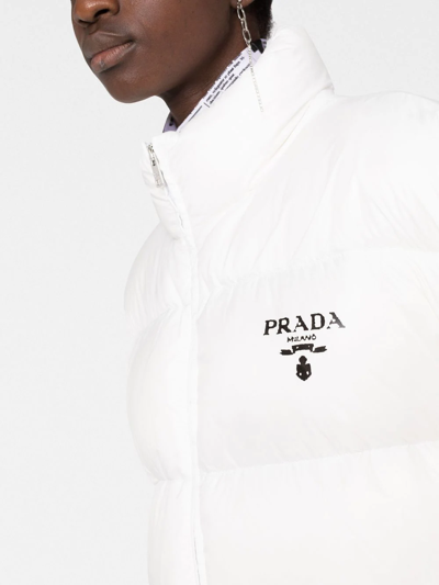 Shop Prada Re-nylon Hooded Down Jacket In Weiss