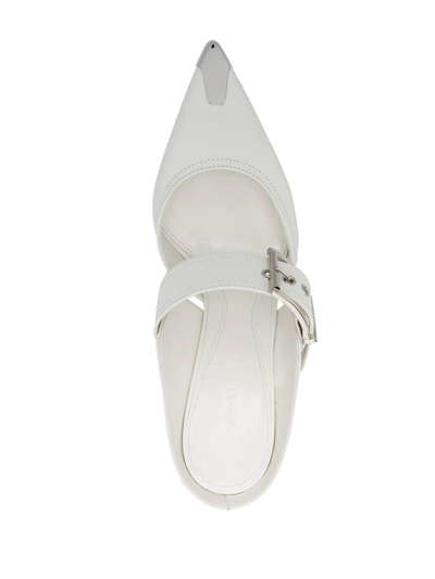 Shop Alexander Mcqueen Pointed-toe Buckled Mules In Weiss