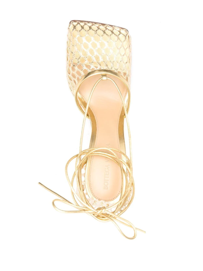 Bottega Veneta 90mm Macrame Metallic Ankle-wrap Pumps In Gold