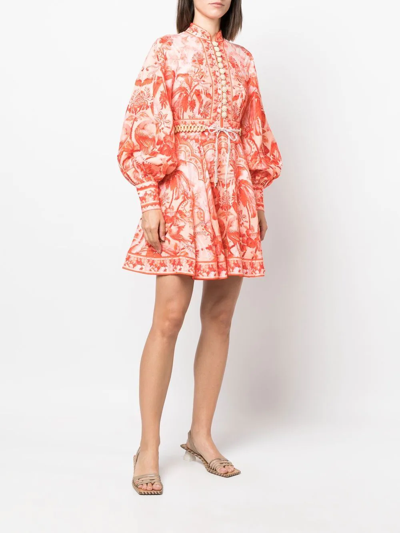 Shop Zimmermann Lyre Palm-print Mini Dress In Rot