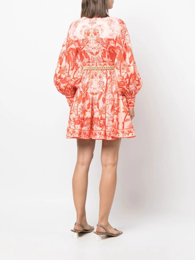 Shop Zimmermann Lyre Palm-print Mini Dress In Rot