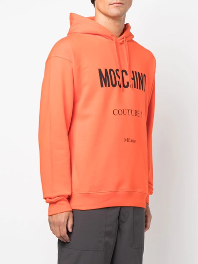Shop Moschino Logo-print Cotton Hoodie In Orange