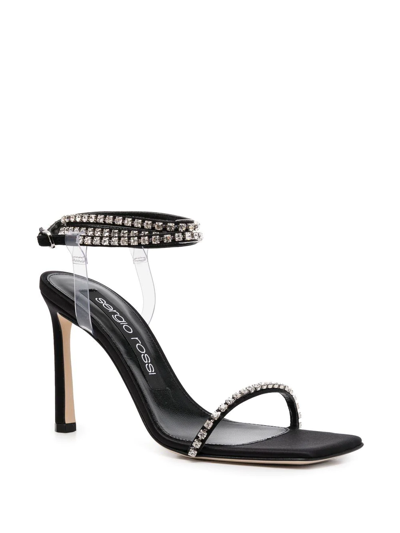 Shop Sergio Rossi Dinasty 95mm Crystal-embellished Leather Sandals In Black