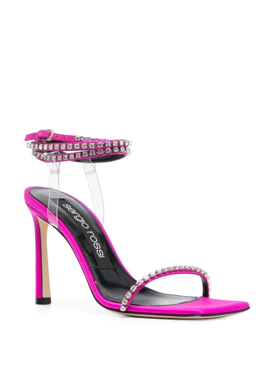 Sergio Rossi 110mm Crystal-embellished Leather Sandals In Rosa