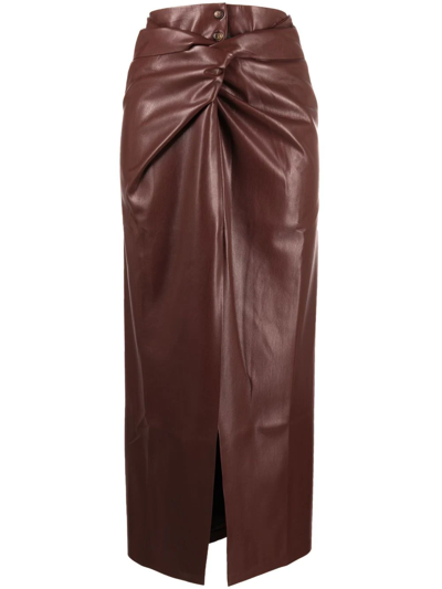 Shop Nanushka Twist-front Faux-leather Wrap Skirt In Rot