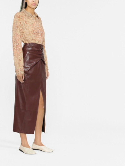 Shop Nanushka Twist-front Faux-leather Wrap Skirt In Rot