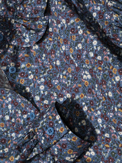 Shop Il Gufo Floral-print Ruffle-collar Shirt In Blau