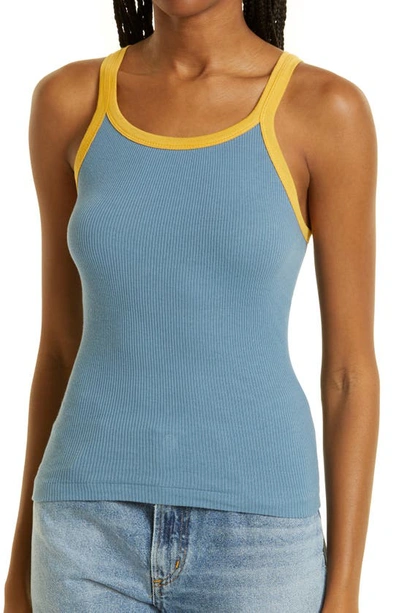 Shop Re/done Ribbed Tank Top In Steel Blue With Marigold