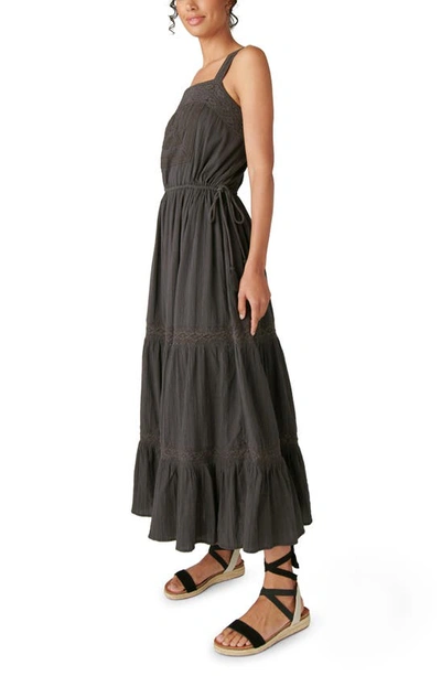 Shop Lucky Brand Lace Tiered Maxi Dress In Washed Black