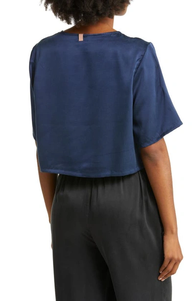Shop Lunya Washable Silk Crop Sleep T-shirt In Deep Blue