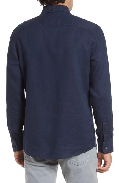 Shop Nordstrom Trim Fit Solid Linen Button-down Shirt In Navy Blazer